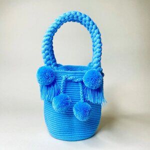 NWT Hola Guava Sky Blue Mini PomPom Bag